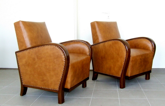 Art Deco leather armchairs.