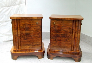 Art Deco walnut veneered bedside cabinets.